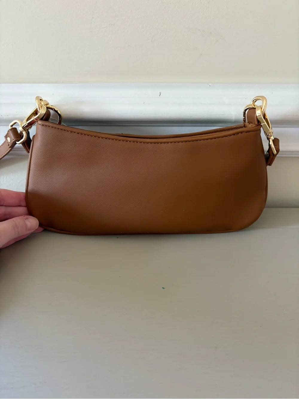 Madden Girl Cognac Patchwork Shoulder Bag with Gold Charm